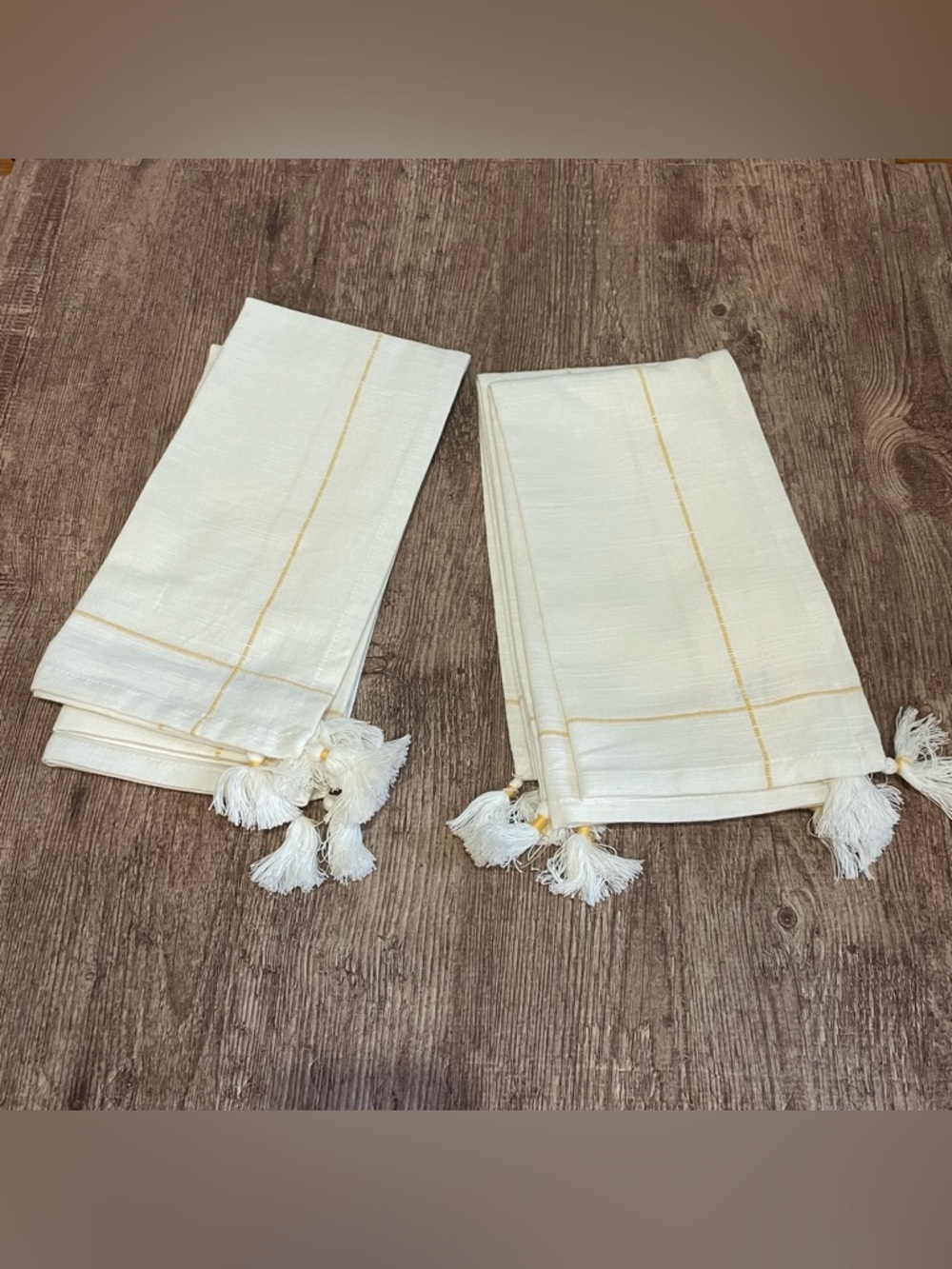 Pier 1 Imports White Window Pane Yellow Fringe Napkins (Set of 4)